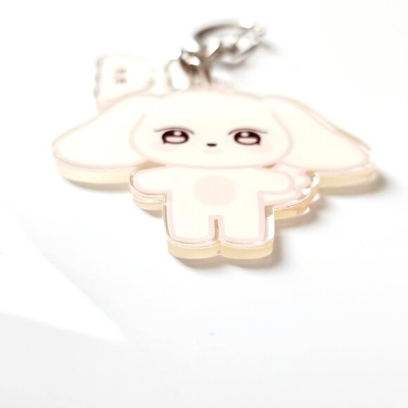 Kawaii Puppy Acrylic Keychain Charm Cute White Dog Accessory Anime Gift Chubi - Picture 2 of 2